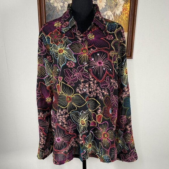 Coldwater Creek Tops - Vintage Coldwater Creek Button Up Shirt Top Women's XL Multicolor Floral VTG